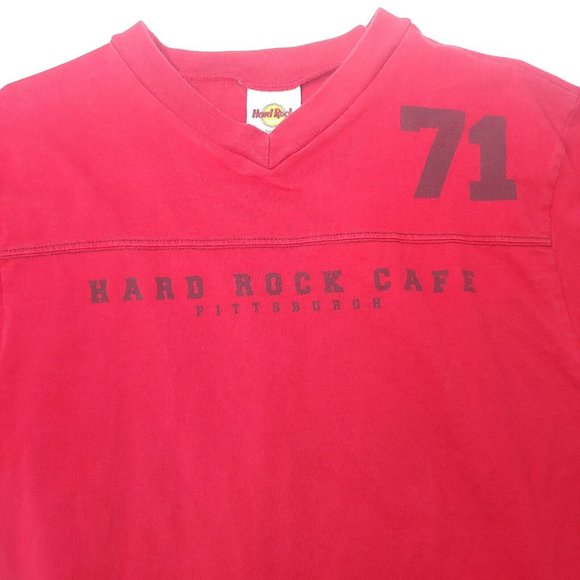 Hard Rock Cafe Pittsburgh Mens M Jersey T Shirt #71 Red V Neck Music Restaurant - Picture 3 of 4